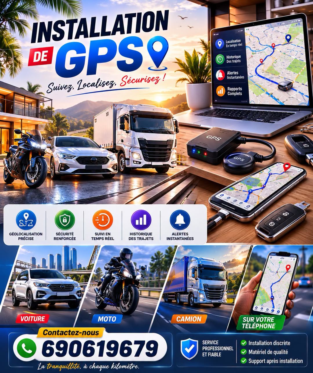 GPS Tracker professionnel pour véhicule avec coupure moteur